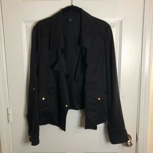 NWOT Ann Taylor Modern Cutaway Soft Twill Shirt Blazer Black Gold Medium #372061